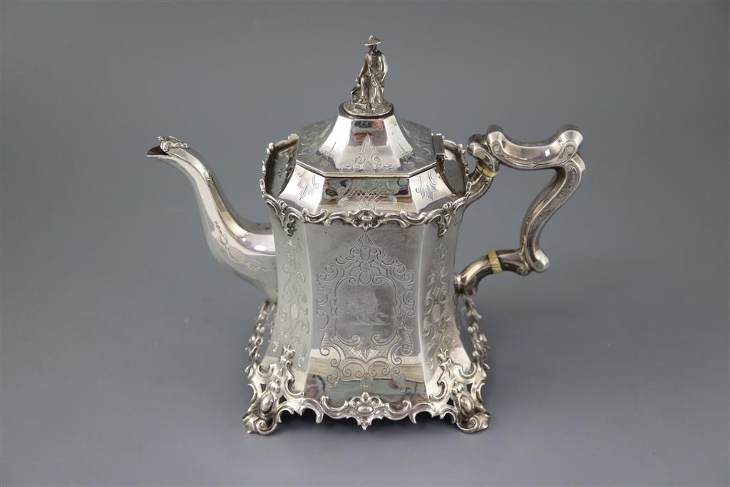 An early Victorian silver three piece tea set, by William Bateman,